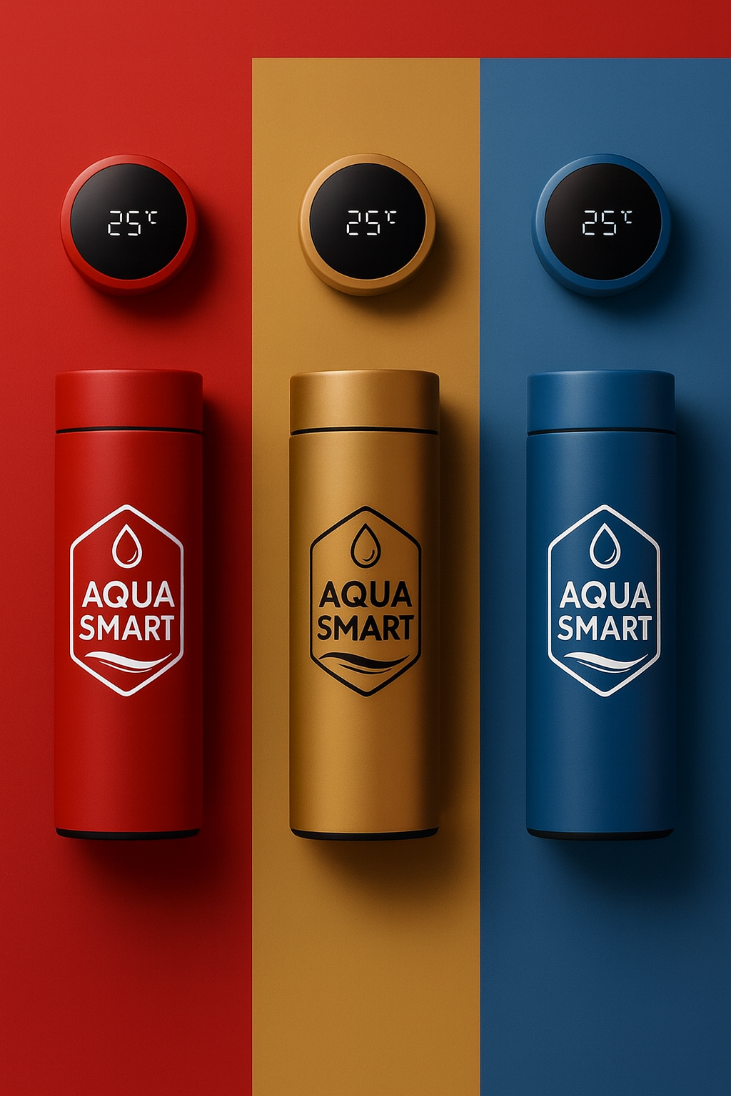 AquaSmart Rood - Slimme RVS Waterfles met LED-display - 500mL