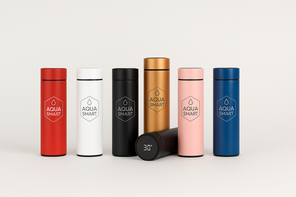AquaSmart Rood - Slimme RVS Waterfles met LED-display - 500mL