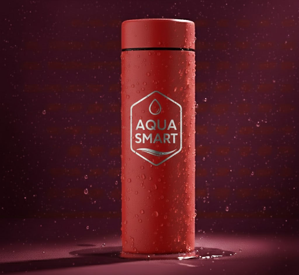 AquaSmart Rood - Slimme RVS Waterfles met LED-display - 500mL
