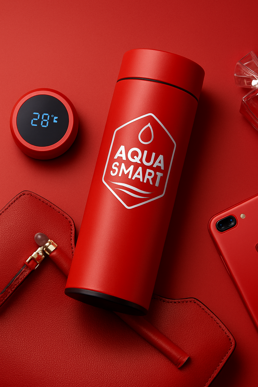 AquaSmart Rood - Slimme RVS Waterfles met LED-display - 500mL